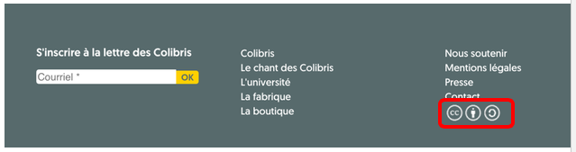 Pictogramme Creative Commons Footer Université Colibris